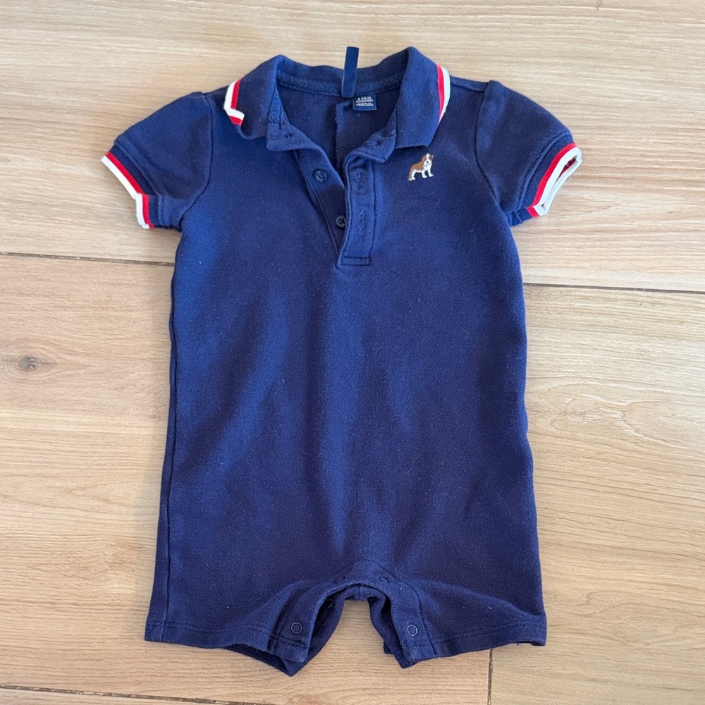 Janie and Jack‎ Navy Blue Polo Romper with Red and White Trim
